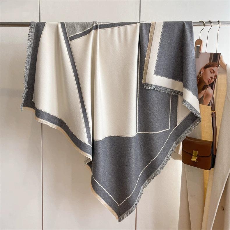 122*128cm Oversized  Imitation Cashmere Wrap with Tassels, Floral Travel Blanket Cape Pashmina Shawl for Women, Versatile scarf