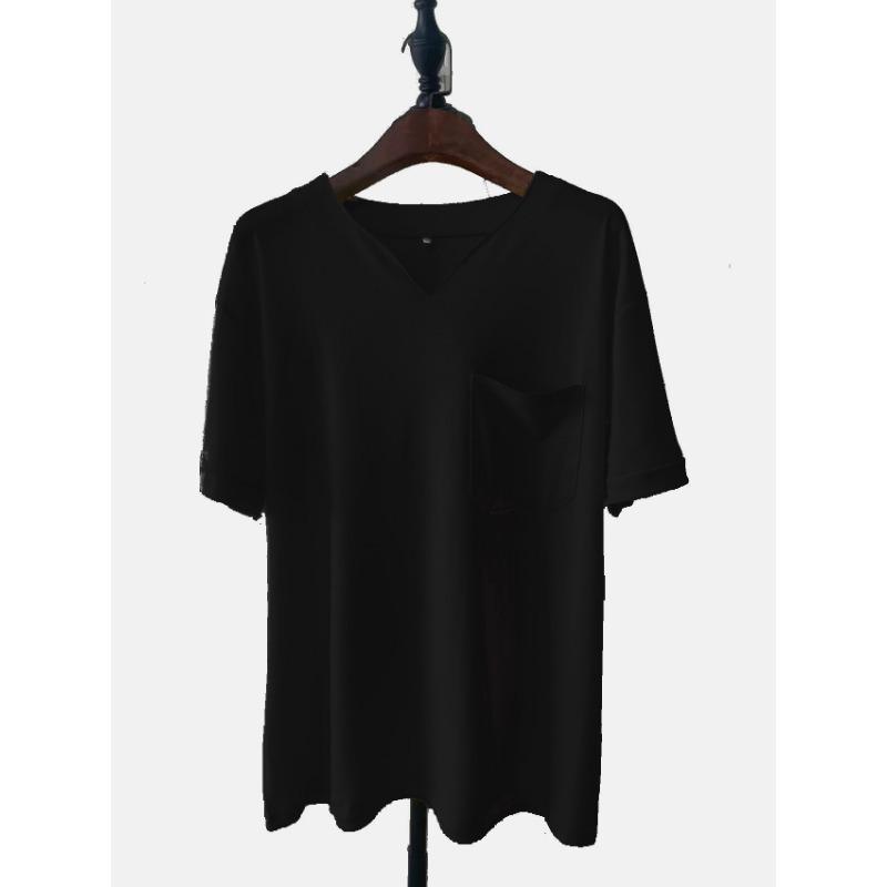 Mens Casual Solid V Neck Short Sleeve T Shirt With Pocket