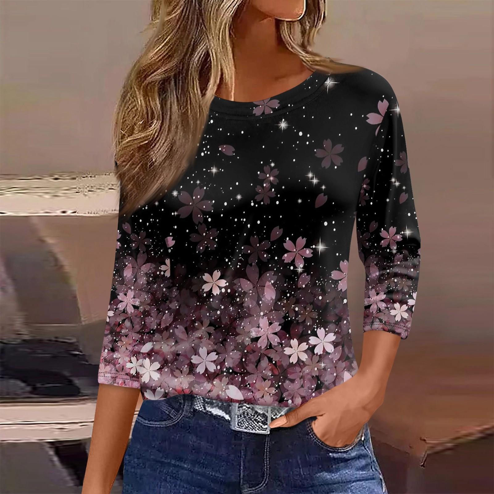 

Женская футболка, модная повседневная футболка с круглым вырезом и рукавом 3/4, свободная футболка с принтом, женская футболка XL