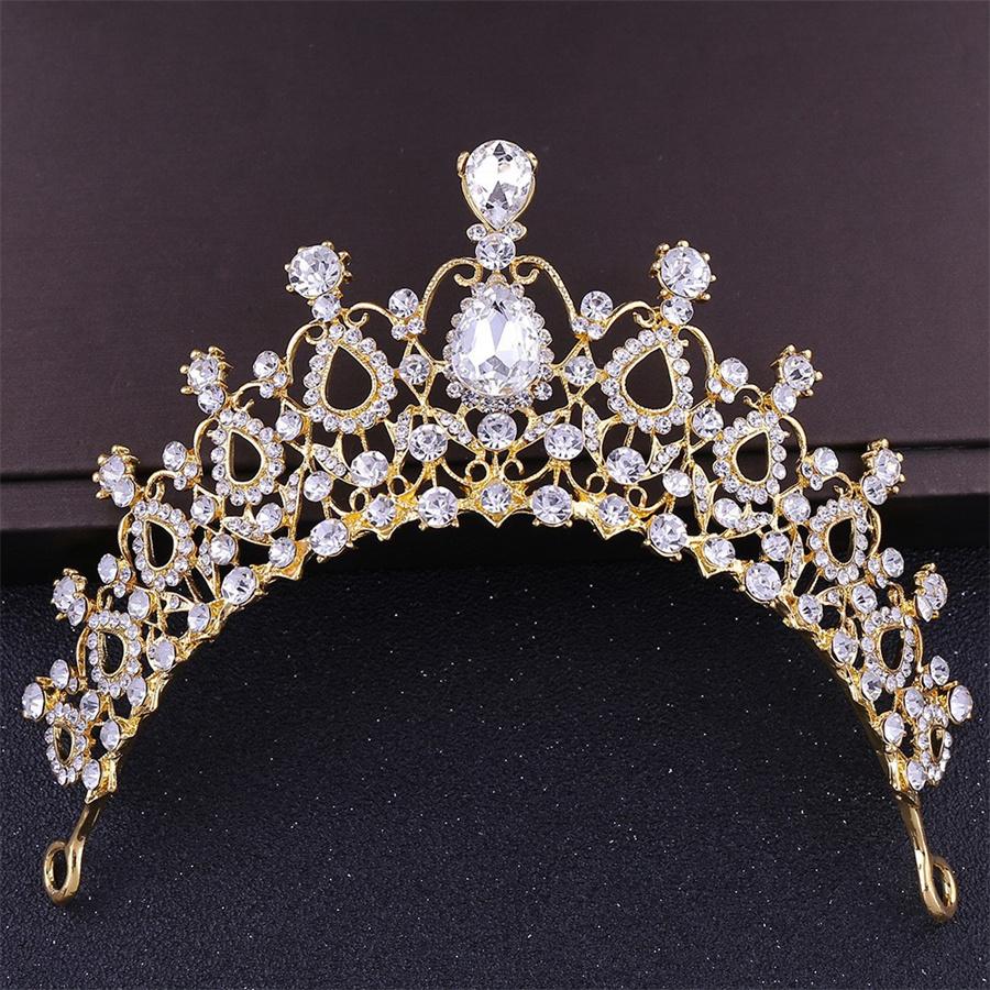 Fashion Elegant Korean Gold Color Crown Hair Accessories Luxury Crystal Tiara For Women Wedding Headdress Bridal Hair Jewelry