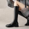 Autumn and Winter Women's Side Zipper High Boots Rubber Sole Middle Heel Round Head Korean Version Square Heel Leather Boots New Martin Boots Women