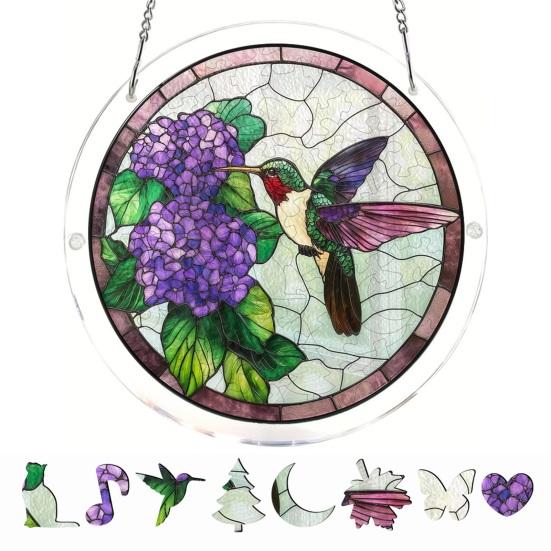 Acrylic Jigsaw Puzzle Suncatcher Kit, Stained Glass Style DIY Window Hanging Ornament for Home Decor, Gift for Women Men Mom