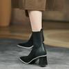 Socks Boots for Women's 2025New Square Toe Ankle Boot Fashion Woman Shoes Chunky Thick Heel British Knitted Short Boots
