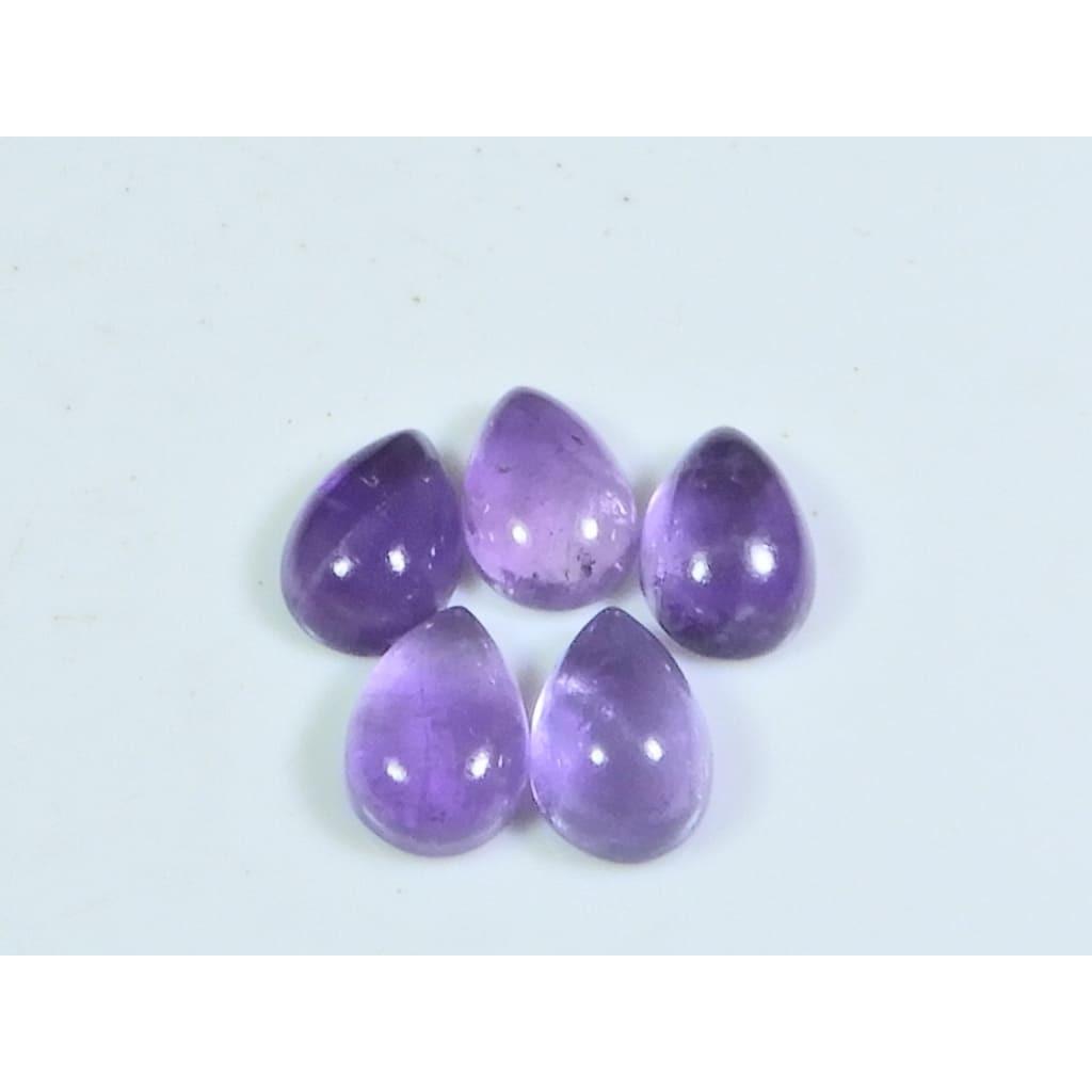 7X10MM Natural Amethst Ring Size Pear Cabochon Loose Gemstone 5Pcs Lot 11Cts A-466