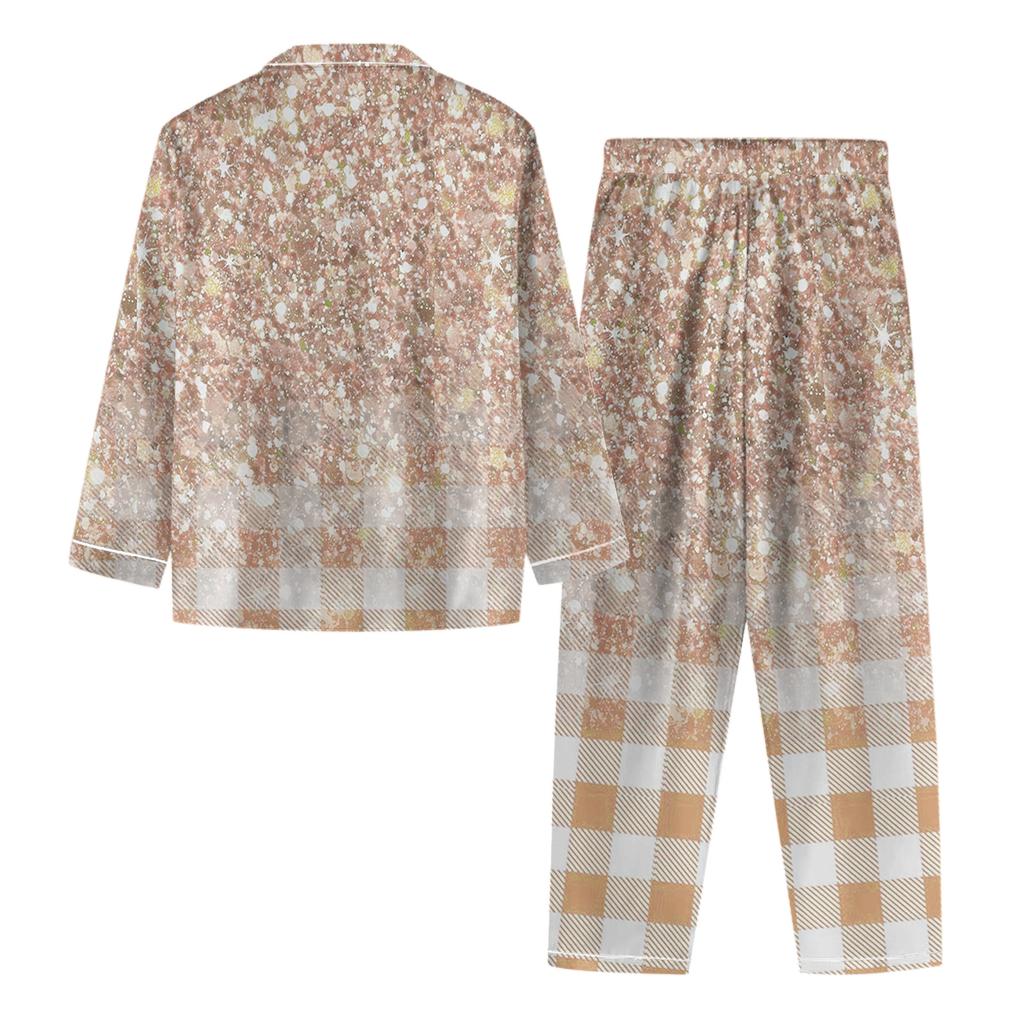 Damen Casual Mode Karomuster Patchwork Druck Langarm Hose Loungewear Set