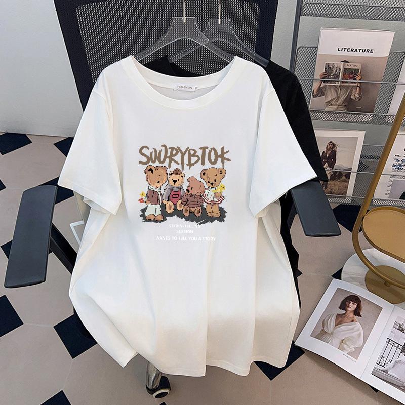 

Plus Size Mid-Length Loose Short-Sleeved Round Neck T-Shirt for Women 200-350 Jin 2XL чёрный