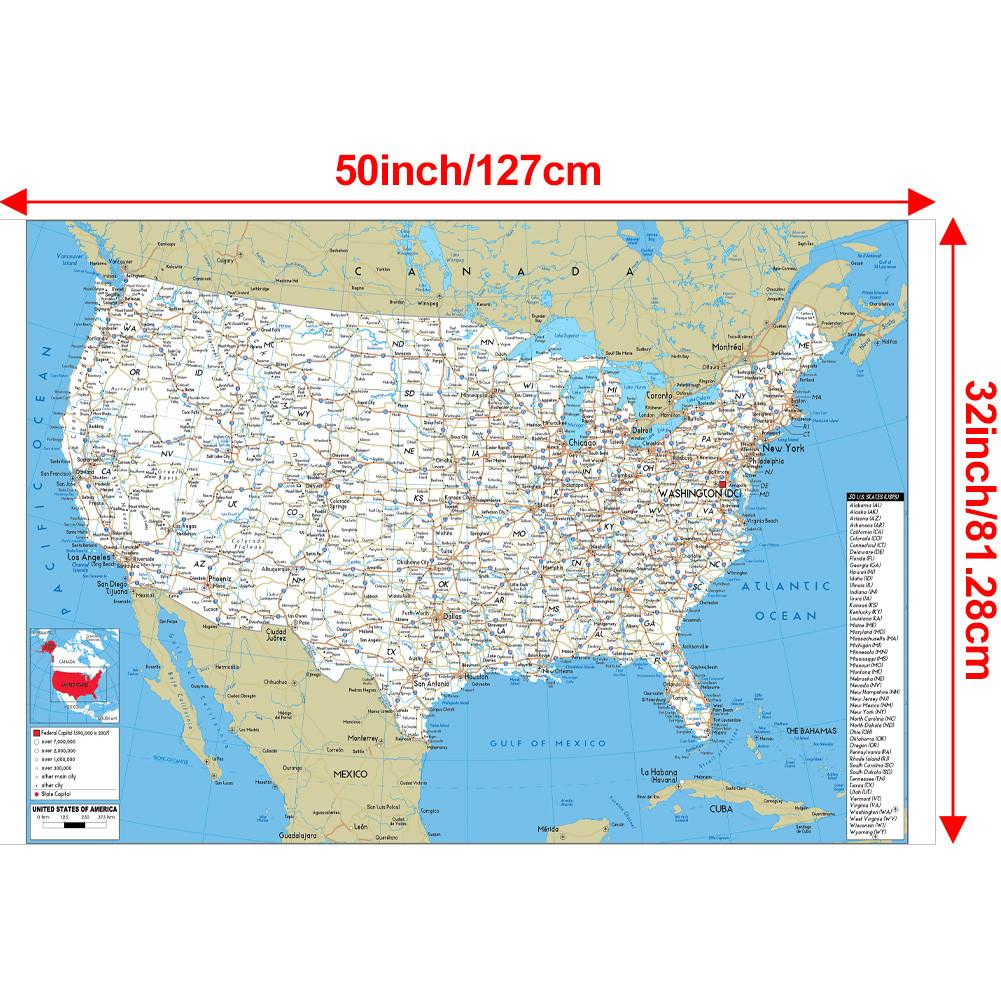 Английская карта Карта США Карта дорог, для класса, студенческой комнаты и домашнего декора, настенный декор, товары для путешествий