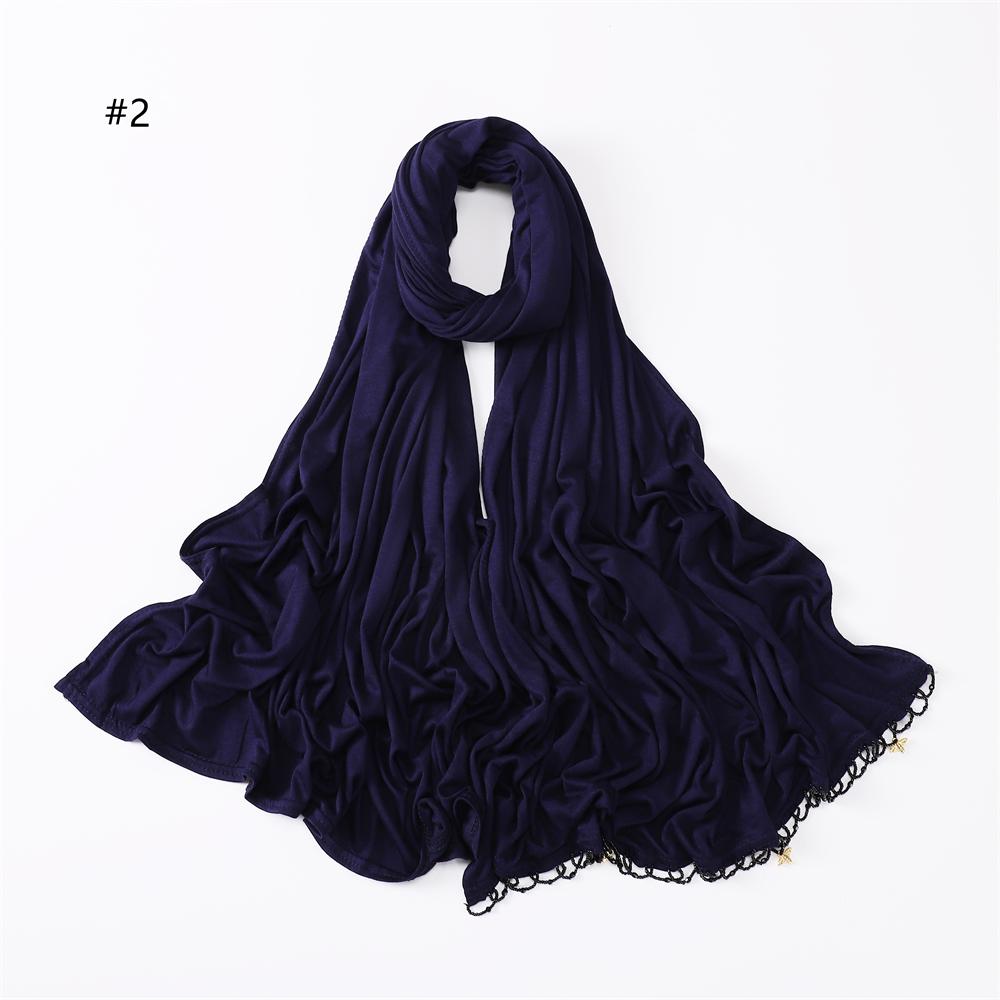 Премиальный ручной работы Хиджаб-Джерси с бусинами-пчелами Мягкий шарф-палантин из модального хлопка для мусульманских женщин Однотонный, приятный для кожи, эластичный