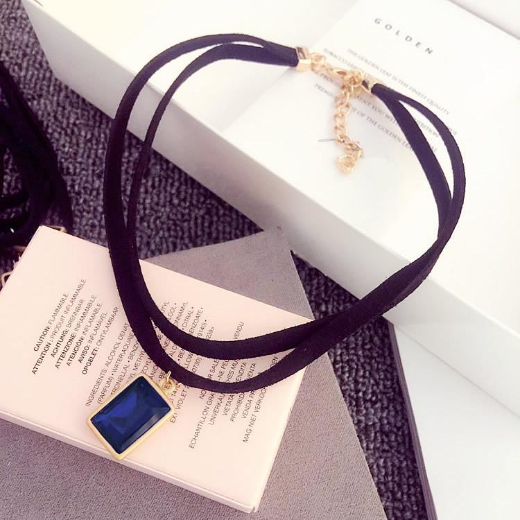 

Ретро-двухслойное корейское ожерелье в стиле Харадзюку: Женская подвеска с черным драгоценным камнем и цепочкой на ключицу. синий