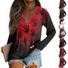Women's Fashion Casual Long Sleeve Halloween Printed v-Neck Top