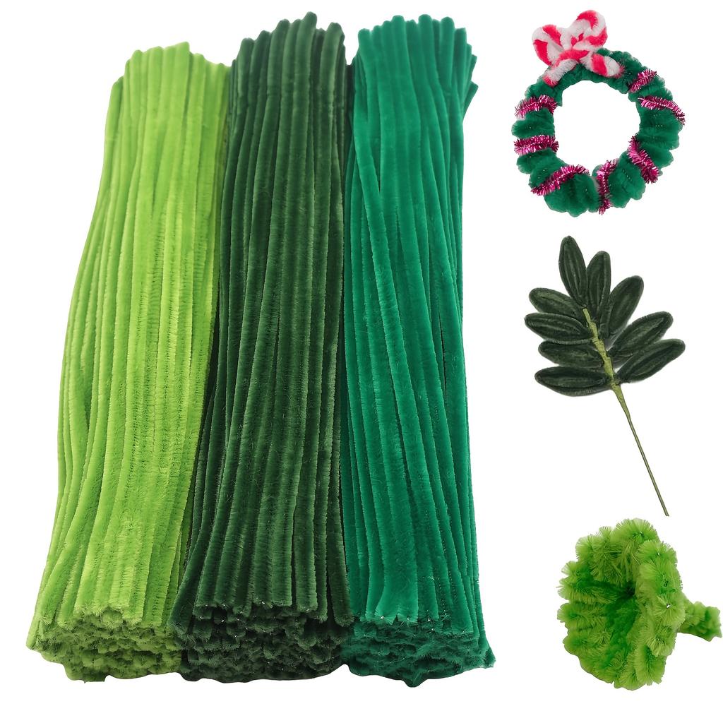100 ks DIY Kreativní kroucená tyč Zelený čistič dýmek Řemeslo, Silný Nadýchaný Vhodný pro DIY Řemeslné projekty Dekorace vánočního stromku