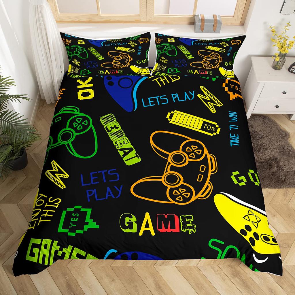 Video Games Bedding Set 3D Headset Headphones Gamer Gamepad Duvet Cover SetBoys Music Quilt SetGaming Controller Bedroom Decor