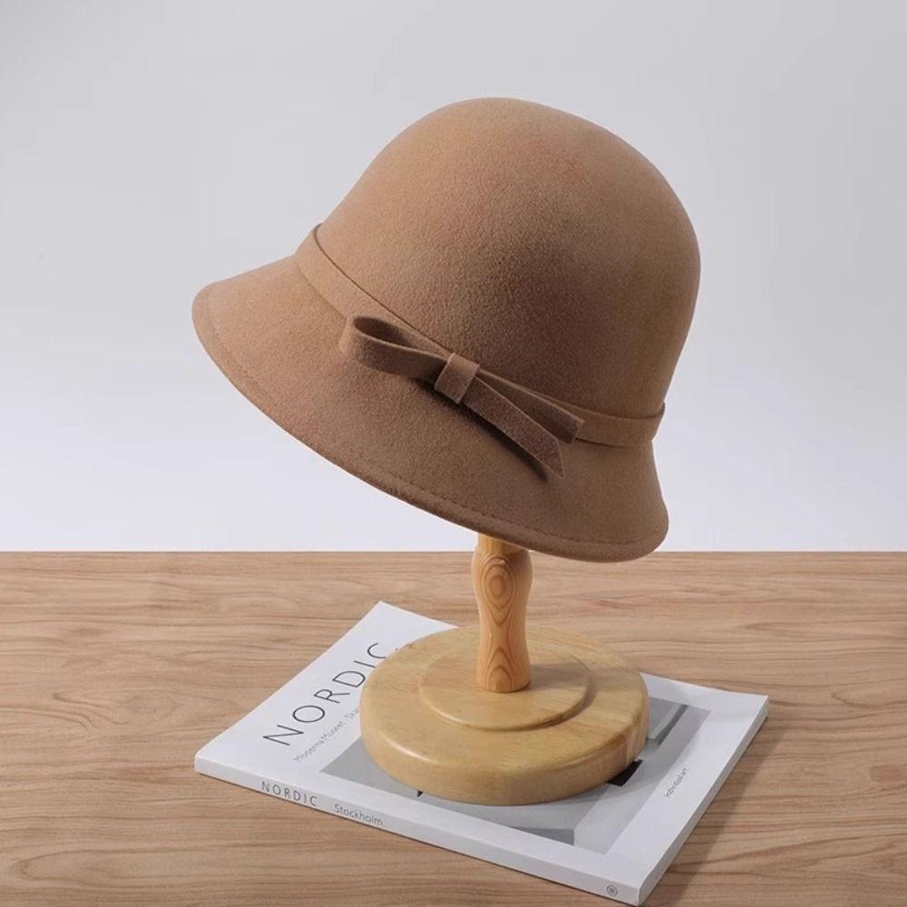 Panama Cap Felt Formal Hat Hepburnesque Bowknot Bucket Hat Retro Travel