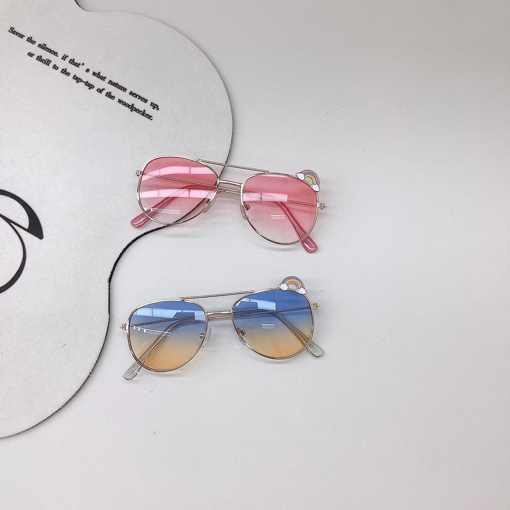 2025 Travel Sun Protection New Children's Personality Trendy Rainbow Cute Baby Sunglasses Retro Double Bridge Glasses