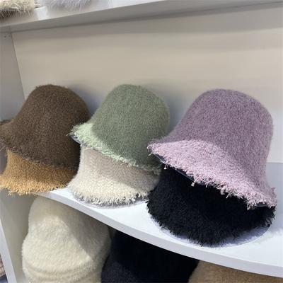 Winter Warm Bucket Hat Fashion Chenille Knitted Plush Solid Color Face Small Bucket Hat Tide