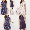 Summer Women Vintage A-line Dress Tunic With Long And Short Sleeve Floral Print