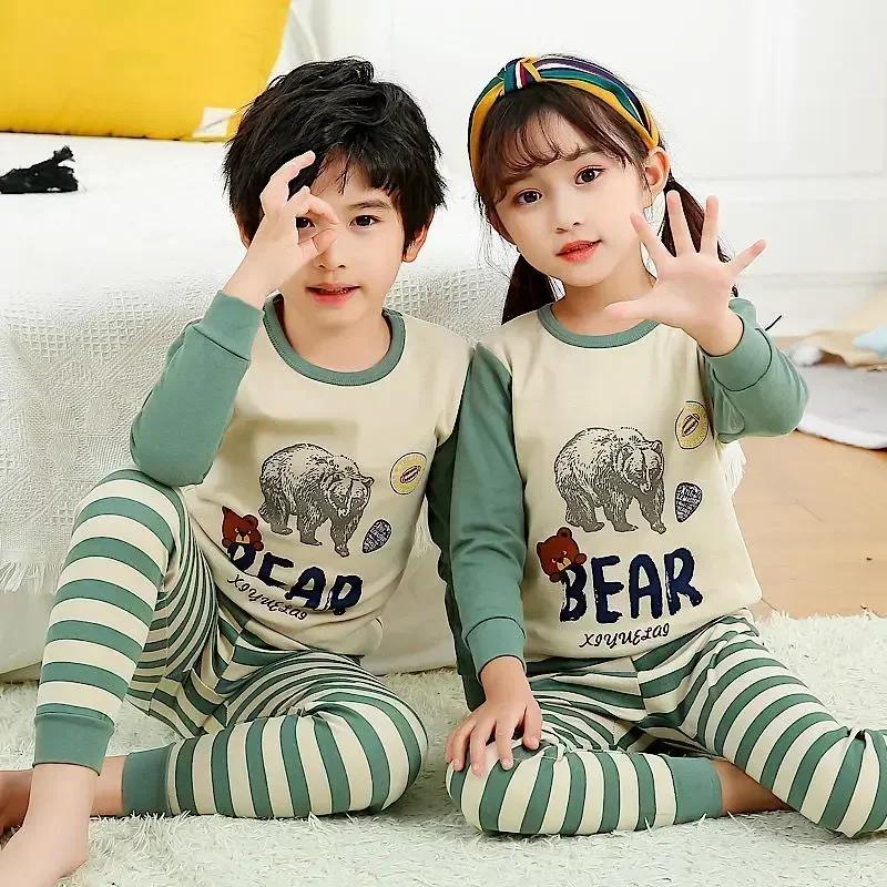 Teens Pajamas Long Sleeve 100% Cotton Pyjamas Big Kids Clothes Sets Children Boys Sleepwear Pajamas for Girls 6 8 10 12 14 Years