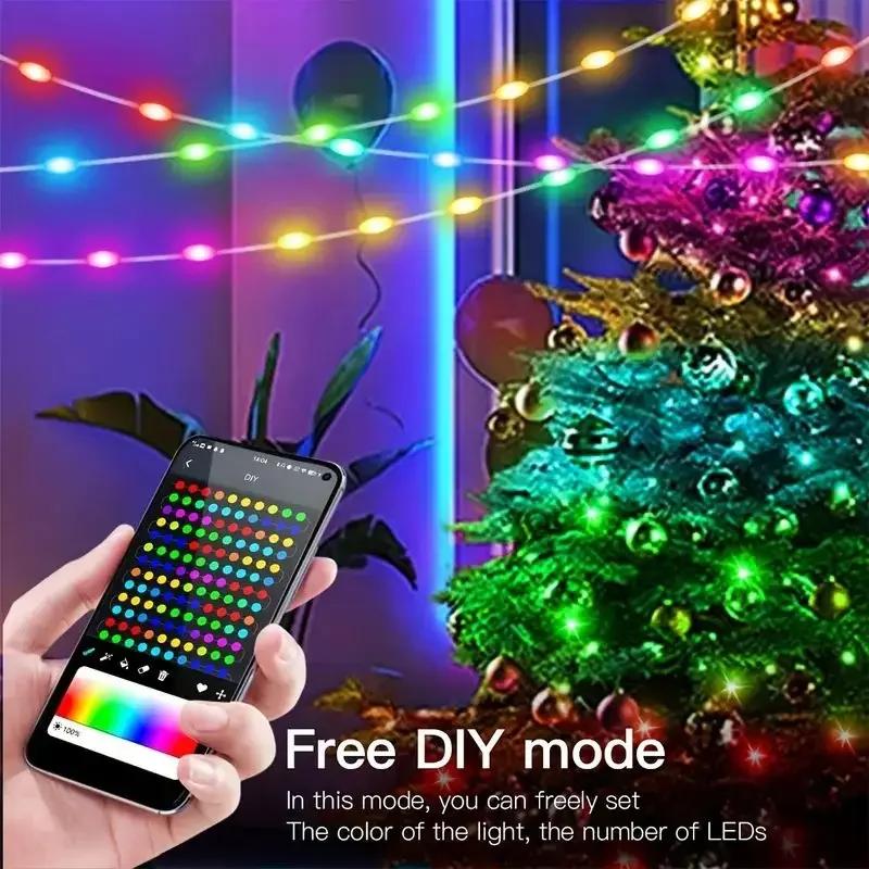 USB RGB IC Měnící barvy Vánoční světelný řetěz s dálkovým ovládáním se 32 tlačítky pro vánoční svatbu, párty, herní místnost, dekorace