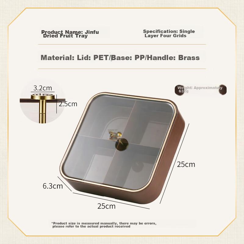 CAIZHI Dried Fruit Plate, Fruit Bowl, Living Room High-End Wood-Like Nut Snack Box, Candy Storage Container, 4-Compartment Fruit Plate CZ6867