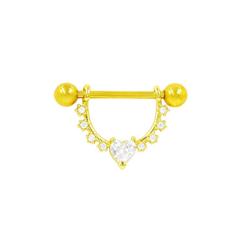 Heart-Shaped Cat Head Zircon Nipple Ring - European and American Fashion