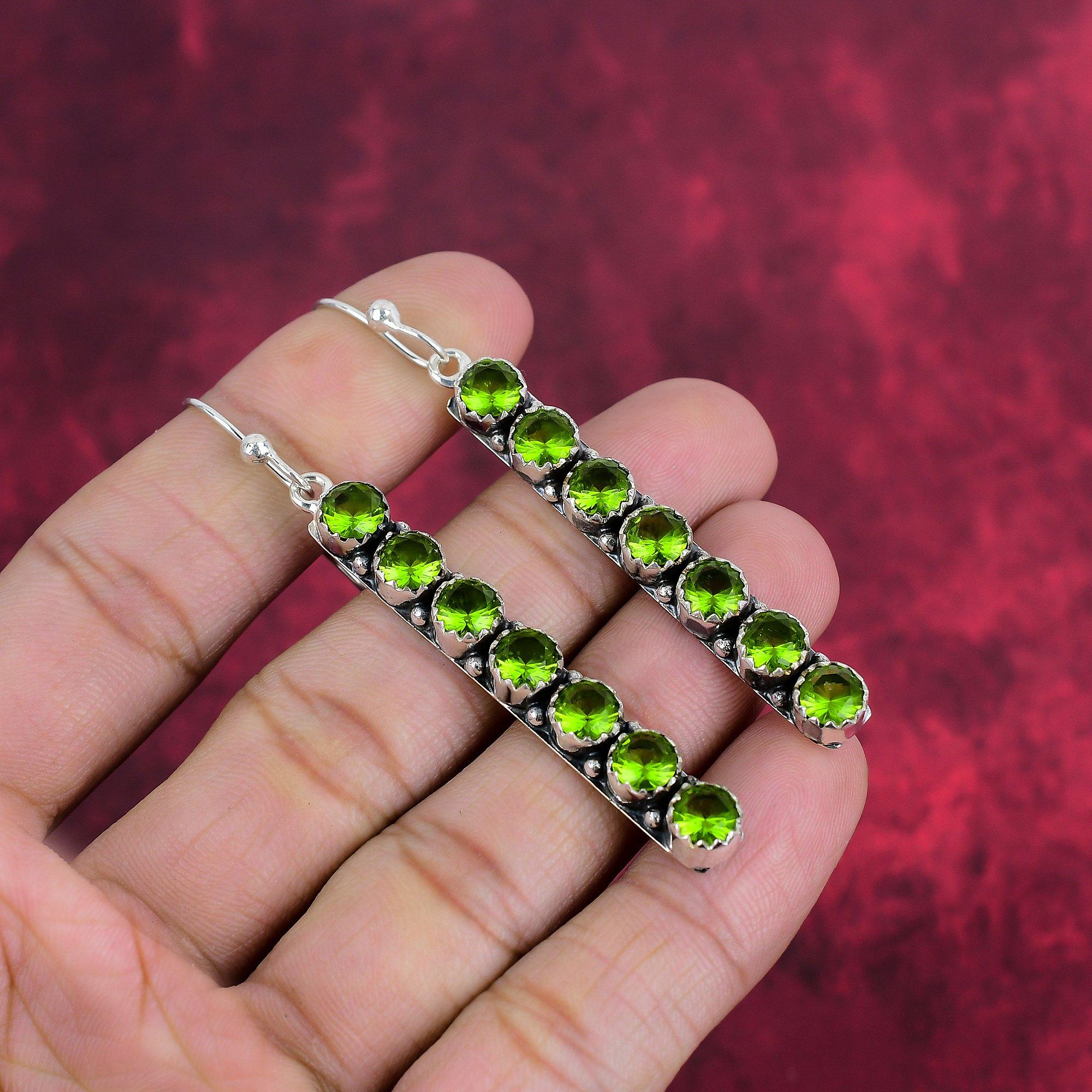 

Серьги с перидотом, драгоценные камни, серьги из стерлингового серебра 925 пробы, подарок для женщин, серьги ручной работы 2.91 Inches зелёный