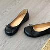 Cowhide Version~ Retro Simple Bow Round Head Shallow Mouth Single Shoes Women's New Versatile Inner Height-increasing Commuting Shoes