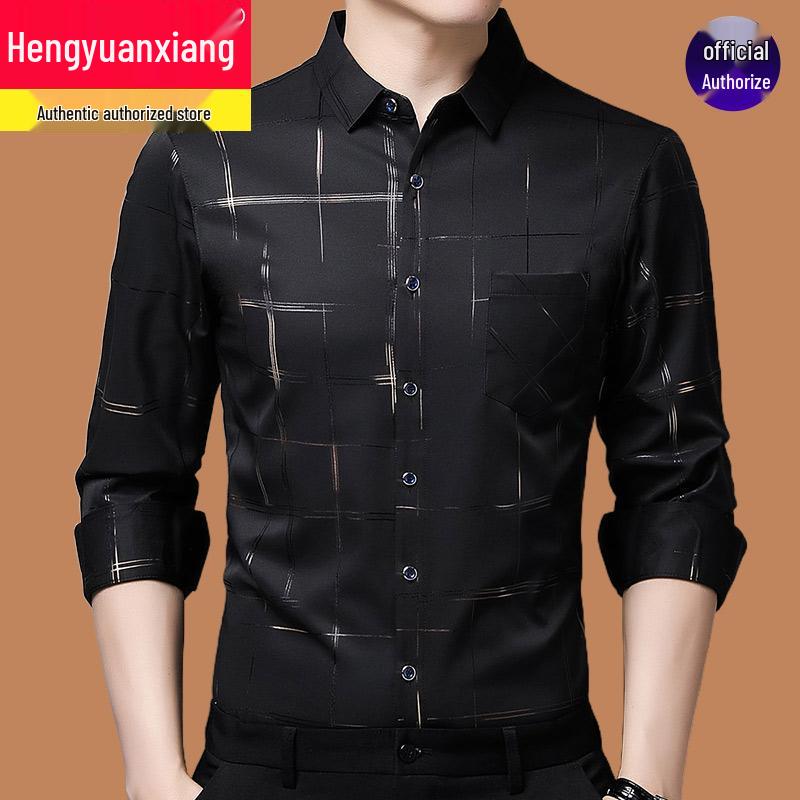 Hengyuanxiang Men's Autumn Plaid Long Sleeve Iron-Free Casual Shirt