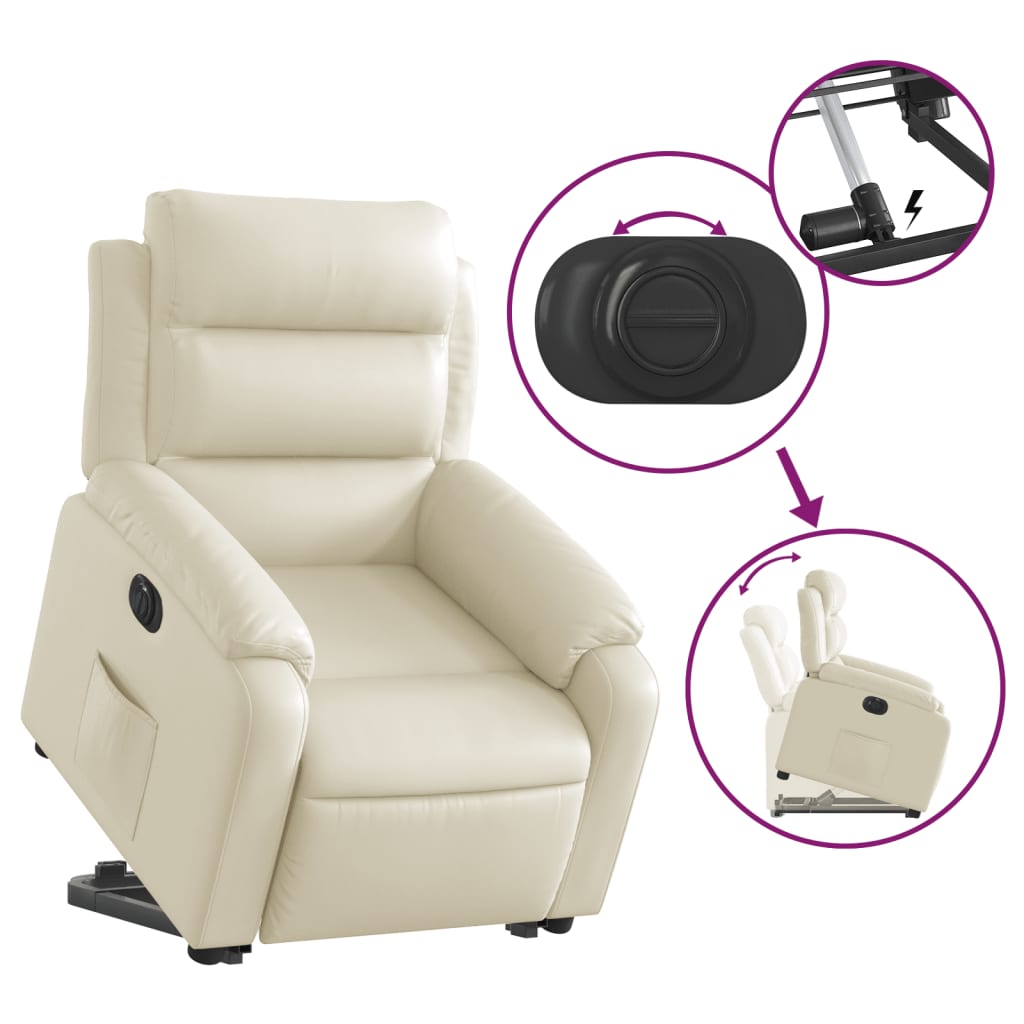 Recliner Chair with Lift Assistance Electric Cream Artificial Leather