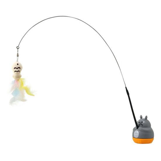 Rotating Cat Teaser Stick Interactive Cat Toy with Feathered Teaser Heads 360-Degree Rotating Base Detachable Wand Self-Play Toy for Small Medium