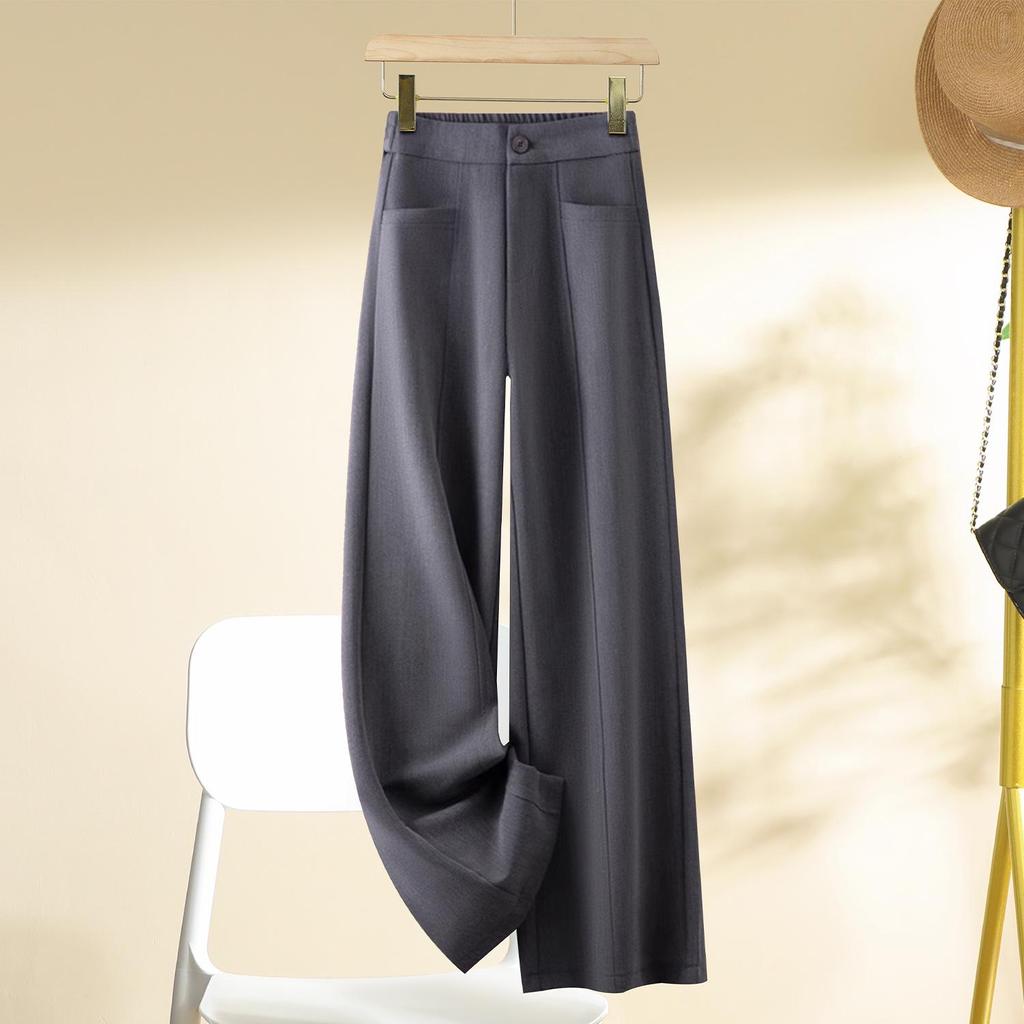 Women's Purple Elastic High Waist Wide-Leg Pants - Autumn 2025 Slimming, Casual, Loose, Drapey Style.