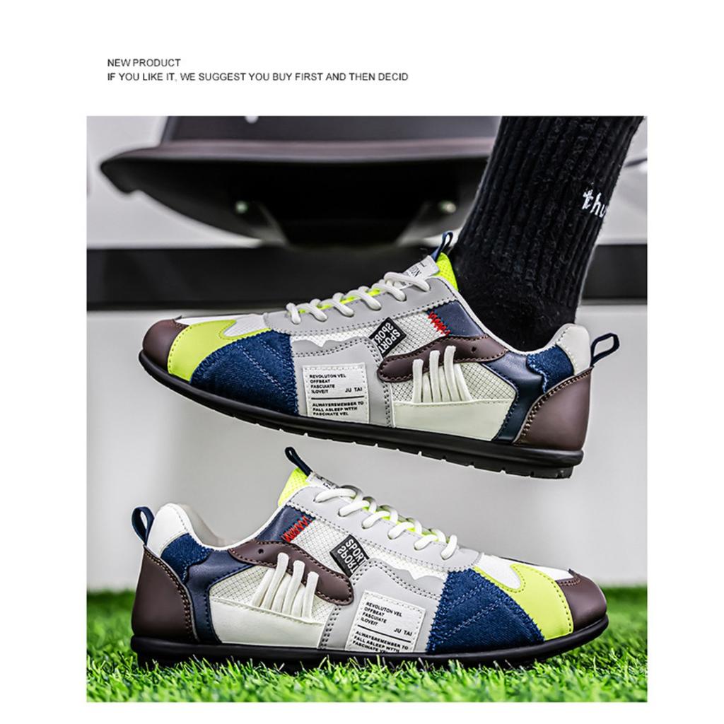 Men's Breathable Casual Sports Shoes - Comfortable Lace Up Shoes, Durable Fabric Upper and Stylish Contrasting Colors, Outdoor Activities