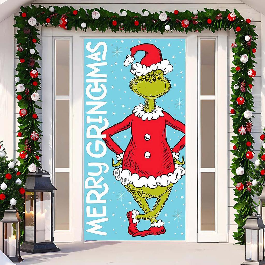 Vánoční potah na dveře Dekorativní závěsná látka Zelený potah na dveře Vánoční dveřní závěs Novoroční tapiserie Potah na dveře Pozadí