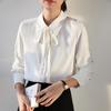 Women's Professional White Long Sleeve Shirt with Tie Detail - Ideal for Teacher Interviews and Commuting