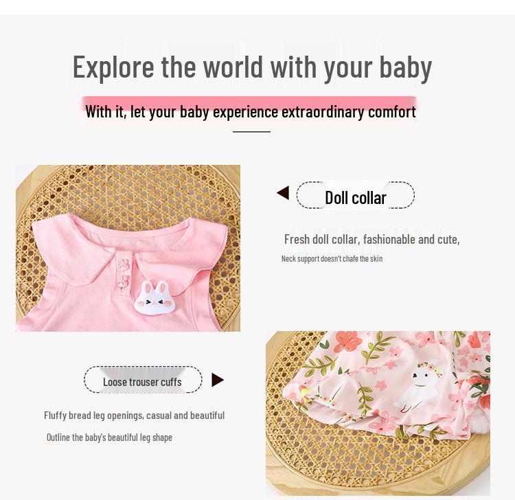 Sommer 2026 Niedliches Puppenkragen Kaninchen Blumen-Bubble-Hosen-Set für Kleinkind-Mädchen
