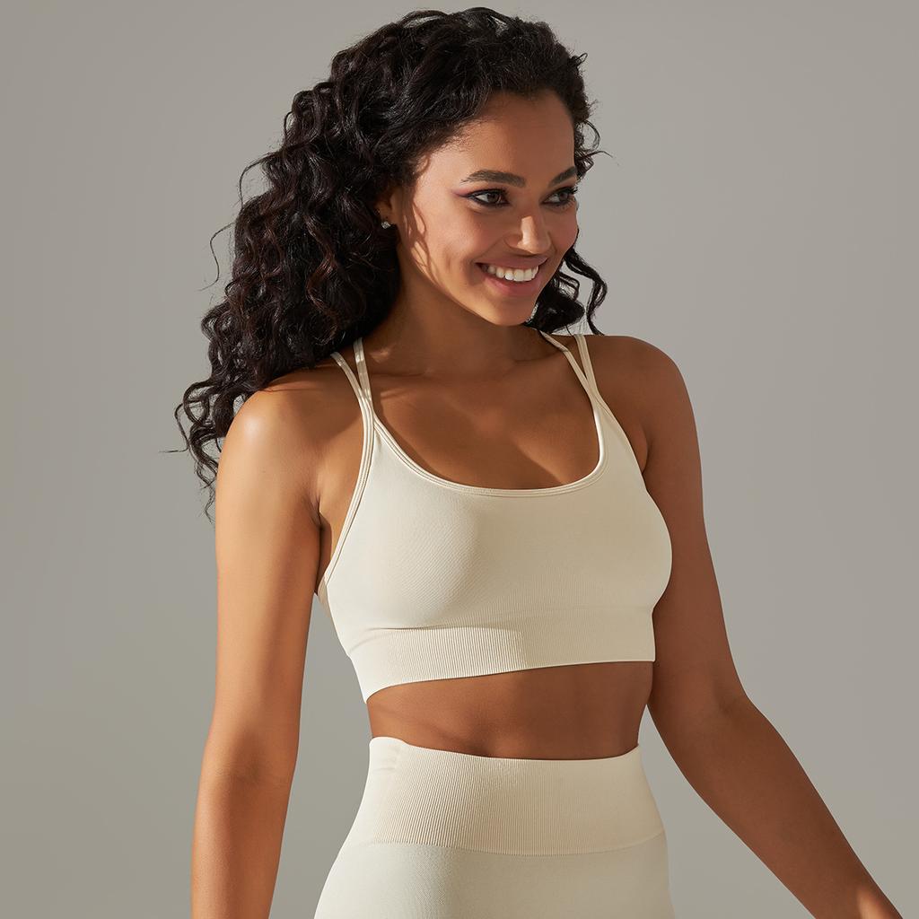 Seamless Knitted Breathable Yoga Clothing Cross Back Sports Bra Running Tight Fitness Clothing For Women