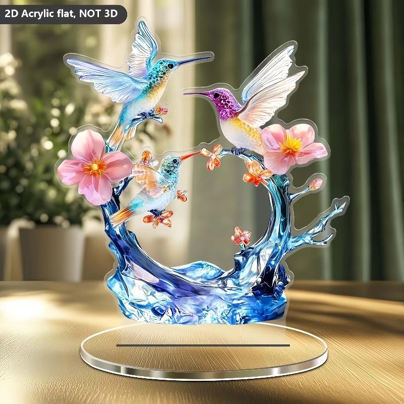 2D плоская акриловая декорация колибри, для помещений и улицы - Батарейки/электричество не требуются, Декорация на день, Декорация магазина, Прочн 20*15cm