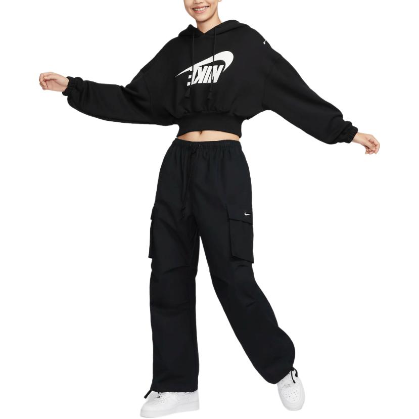 Nike Mikina s kapucí a potiskem loga, zkrácená, s dlouhým rukávem, dámská mikina, černá FV7778-010