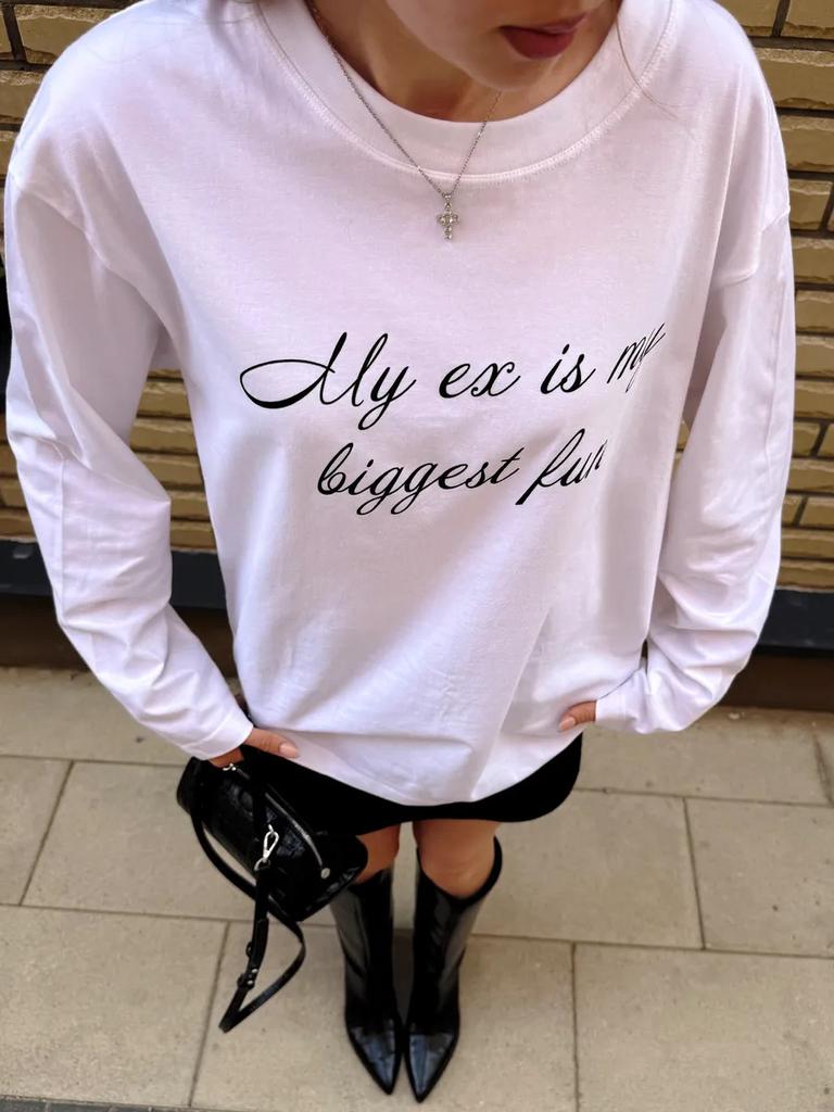 100% cotton t-shirt autumn European and American casual simple lazy style literary printing comfortable top women