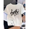 Women's Casual Short Sleeve T-Shirt with Black Piano Music Note Graphic Print Harajuku Short Sleeve Clothes