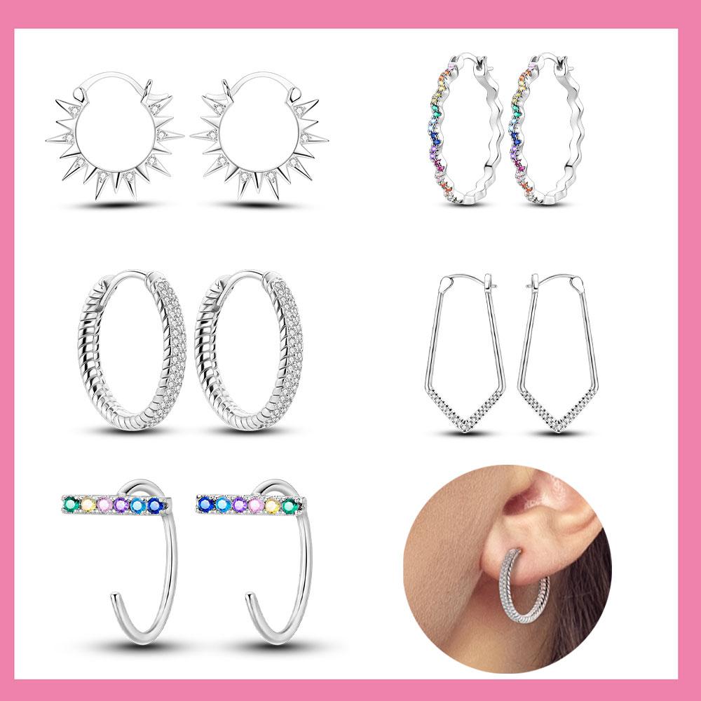 copper Hoop Infinite Love Heart Shape Zircon Sun Earring Colorful Snake Bone Geometric Lines Do It Yourself Jewellery for Women