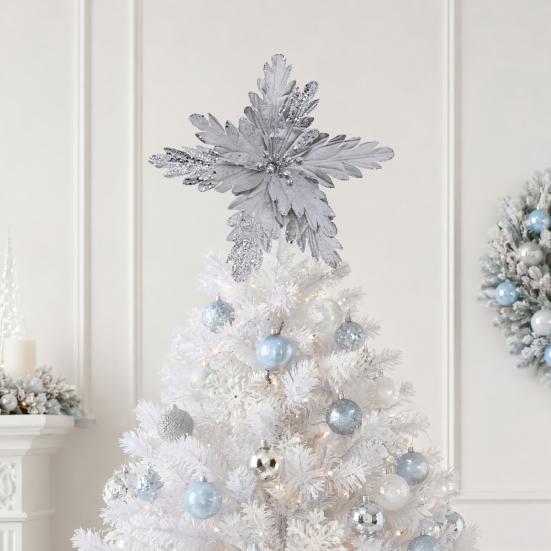 DYS Artificial Flowers with Gold Powder & Beads, Multi-Color Glitter Christmas Flowers, Multi-Layered Fabric Petals, Bendable Stems for Holiday