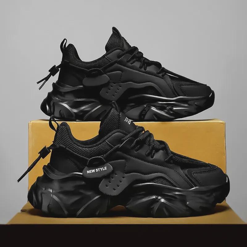 

Мужские летние дышащие кроссовки Black Warrior Trendy - толстая подошва, универсальные, модные, черные кроссовки Dad 42