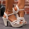 2025 Hot Sale Ladies Shoes Buckle Strap Women's Sandals Fashion Peep Toe Office and Career Summer Plus Size Solid Heeled Sandals
