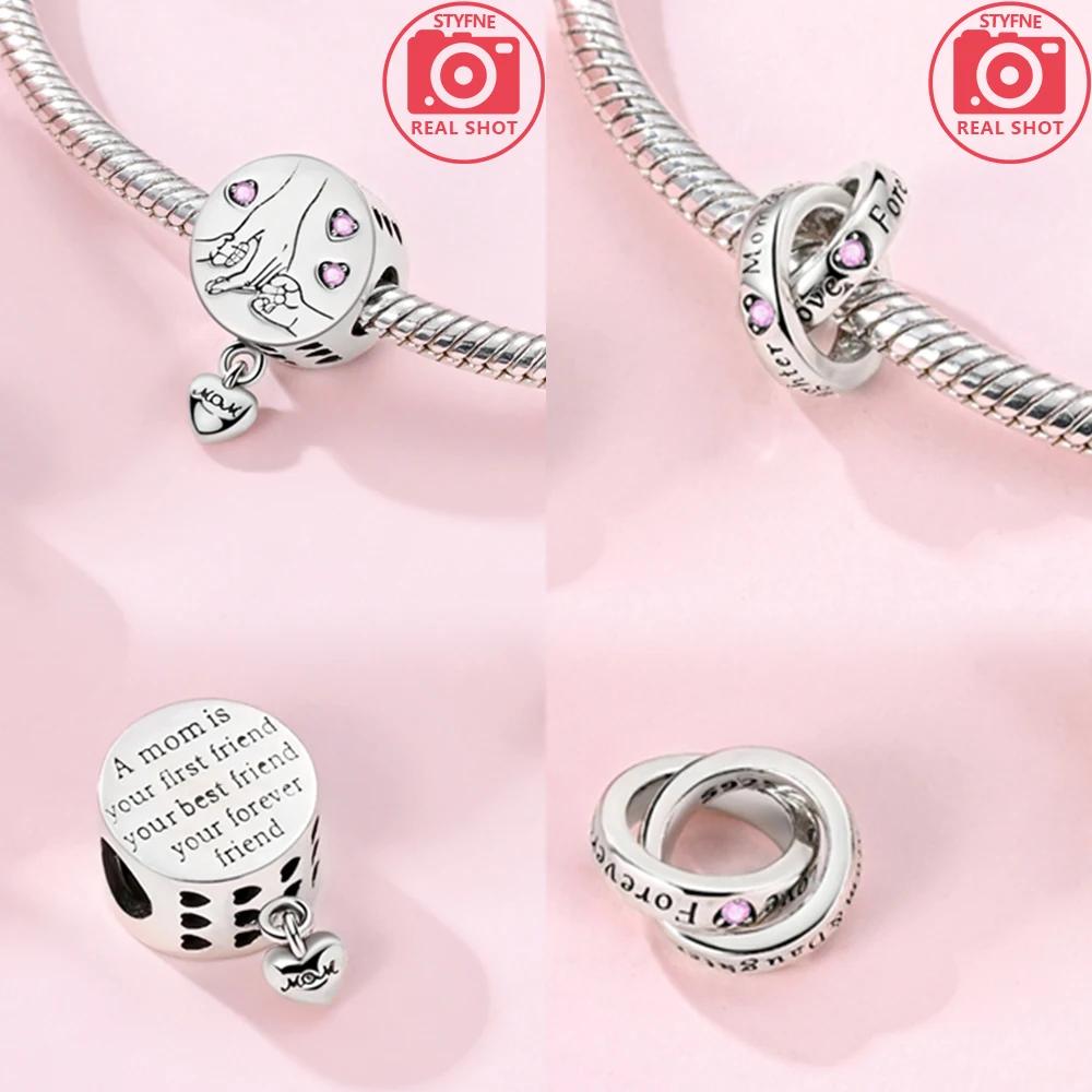 Authentic Mothers Day Pink Heart Mom Charm Bead Charms Compatible With Copper Bracelets Women Jewellery Diy Fine Material Making Up