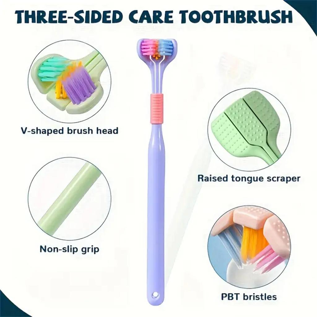 4pcs Soft Bristle 3-sided Toothbrush Gentle Clean Adult Teeth Brush for Complete Gum Care Autism Sensory Design Oral Health Tool