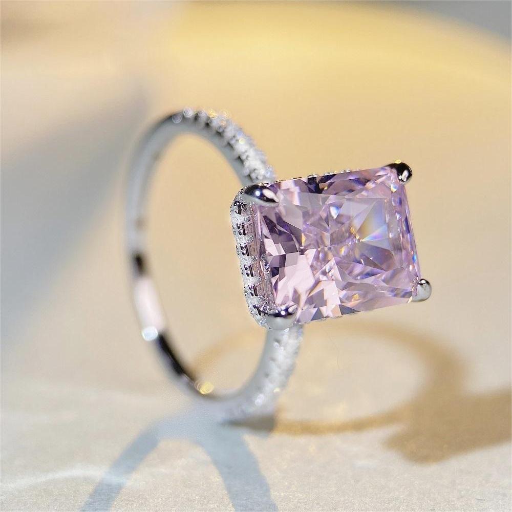 Tancise S925 Sterling 8*10 Pink Diamond High Carbon Finger Woman
