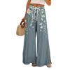 Women Summer Boho Palazzo Pants High Waist Wide Leg Floral Printing Casual Trousers With Pockets