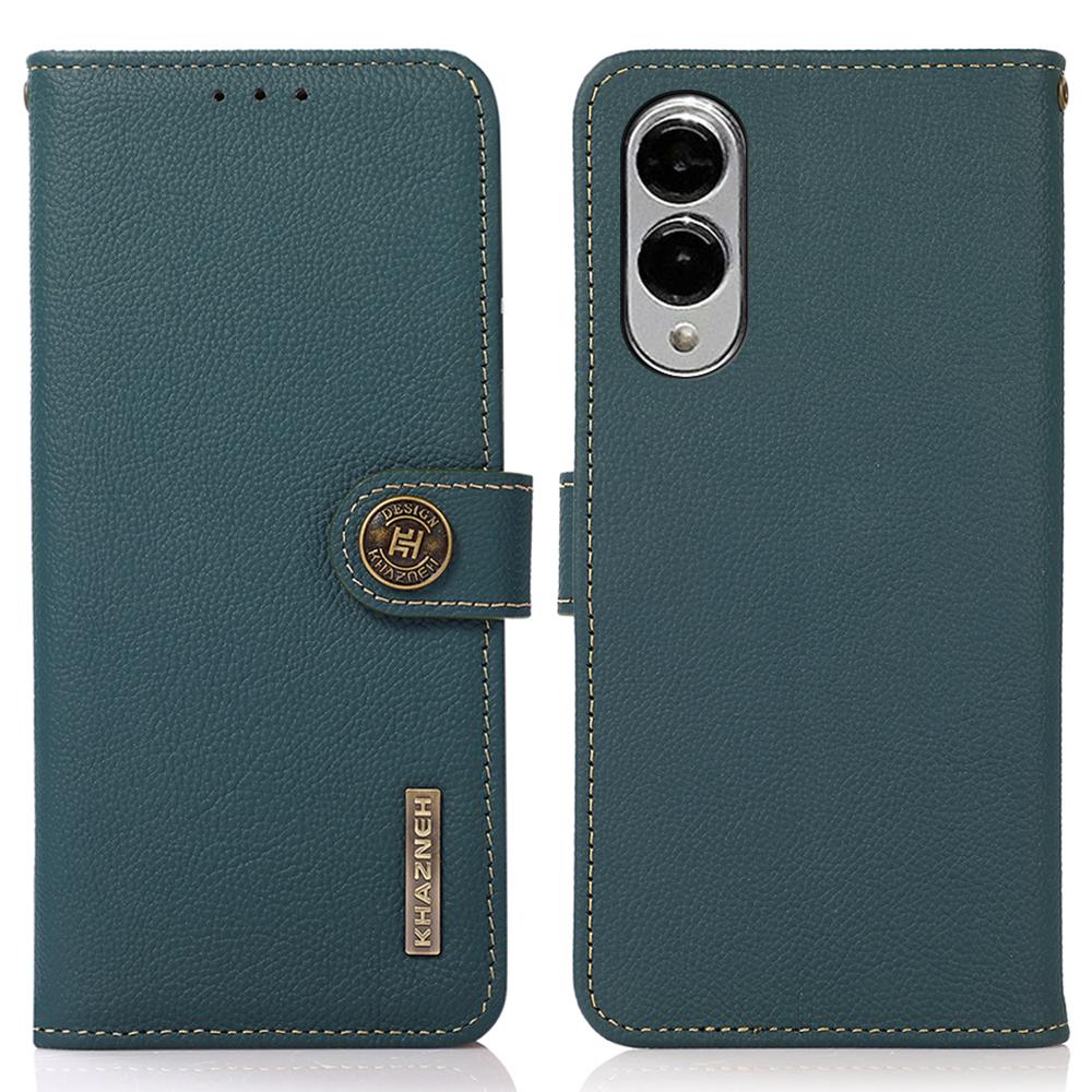 

KHAZNEH for Samsung Galaxy S25 Edge Case Genuine Cow Leather Wallet Phone Cover Green