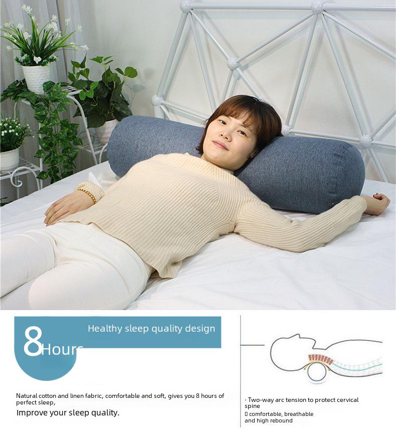 Pernă cilindrică din bumbac și in de culoare uni - Detasabilă, lavabilă, suport lombar pentru canapea, pat sau birou.