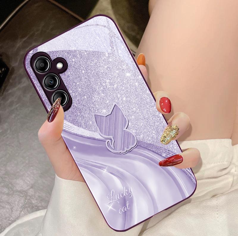 Sparkling Diamond Cat For Samsung Galaxy A14 4G 20 30 52 20S 21S 22 A32 33 34 42 50 51 53 54 70 71 72 73 5G Glass Phone Case